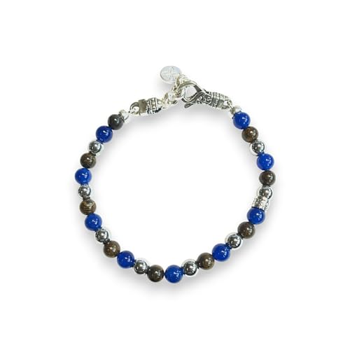 Gerba Jewels Armband mit Karabinerverschluss bronziert Achat blau Häma hell glatt Silber von Gerba Jewels