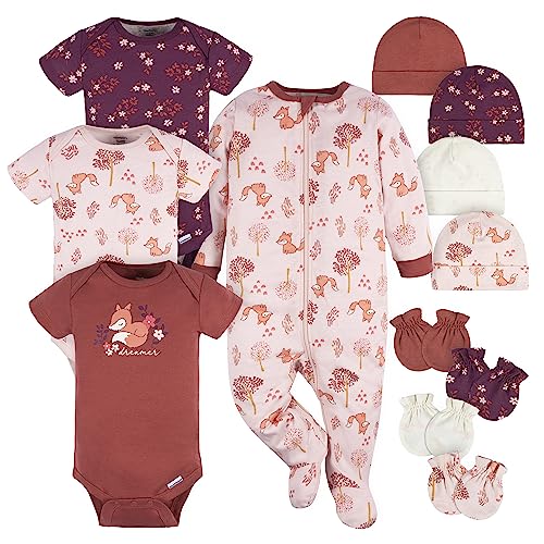 Gerber Unisex Baby Piece Gift Set 12-teiliges Layette-Kleidungsset, Purple Fox, NBI (12er Pack) von Gerber