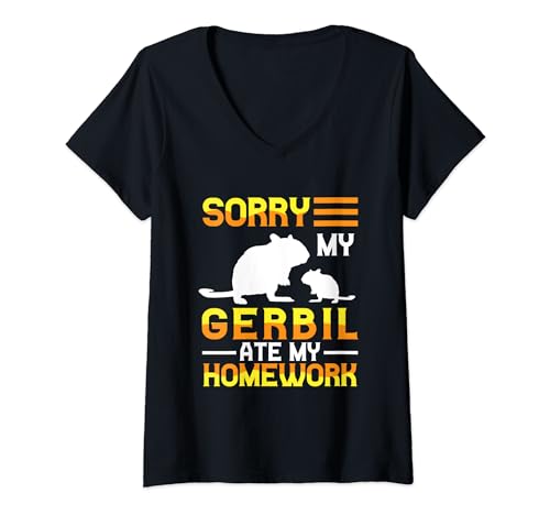 Damen Rennmaus frisst Hausaufgaben Rennratte Gerbil T-Shirt mit V-Ausschnitt von Gerbil Sprüche für Rennmaus Besitzer