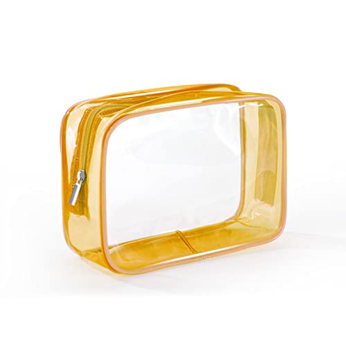 Gereiny Transparente Kosmetiktasche, PVC, für Damen, mit Reißverschluss, transparent, Make-up-Taschen, Reise-Make-up-Organizer, Aufbewahrung, Bad, Kulturbeutel, Kulturbeutel, Gelb von Gereiny