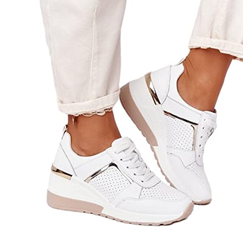 Gereton Damen Wanderschuhe Sneaker Mit Keilabsatz Und Klobiger Sohle Lässiger Sportlicher Laufsneaker Atmungsaktive Mesh-Schuhe Für Tennis, Fitnessstudio, Laufen, Freizeitübungen von Gereton