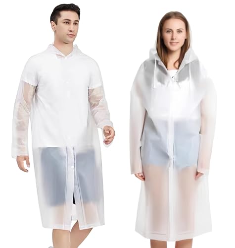 Gerhannery 2 Stück Regenponcho Wiederverwendbar Eva Regencape Unisex Regenjacke Wasserdicht Regenmantel Atmungsaktiv Tragbarer Regenumhang zum Camping Wandern Angeln (Weiß) von Gerhannery