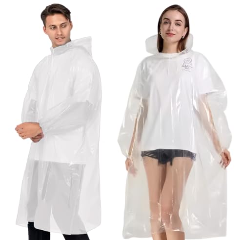 Gerhannery 5 Stück Durchsichtig Regenponcho, Dicker Regenponcho Einweg Leicht Regen Poncho mit Kapuz, Wasserdicht Regencape Regenumhang für Erwachsene - Damen & Herren, Ideal fürs Festival Konzert von Gerhannery