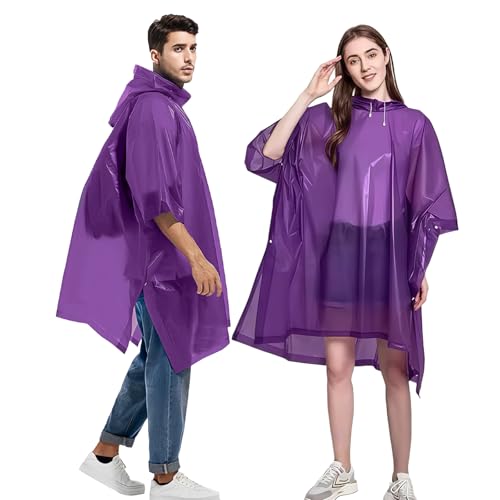 Gerhannery Dicker Regenponcho Schwarz, 2 Stück Regencape Festival Wiederverwendbar Regenponcho Herren Wasserdicht, Regenjacke mit Kaputze für Erwachsene - Damen & Herren für Konzert Festival (Lila) von Gerhannery