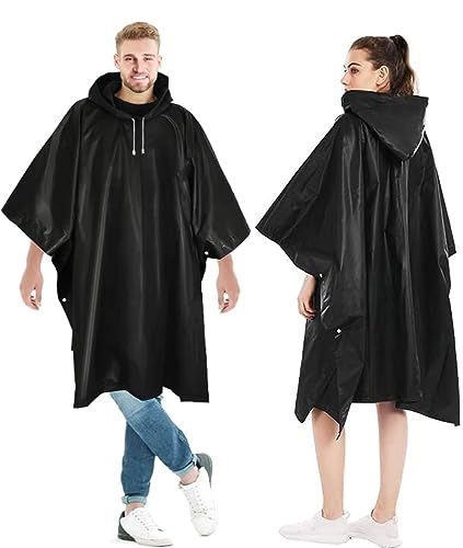 Gerhannery Dicker Regenponcho Schwarz, 2 Stück Regencape Festival Wiederverwendbar Regenponcho Herren Wasserdicht (DE/NL/SE/PL, Alphanumerisch, Einheitsgröße, Große Größen, Regular, 2, Noir) von Gerhannery