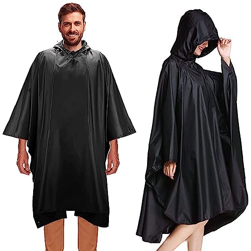 Gerhannery Regenponcho Herren Wasserdicht, Leichter Regenponcho Damen Große Regencape Schwarz, Mehrzweck Regenmantel Unisex Regenjacke Atmungsaktiver Rain Poncho für Wandern Fahrrad Camping von Gerhannery