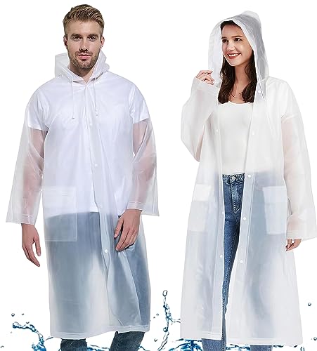 Gerhannery Regenponcho Wasserdicht mit Tasche, 2 Stück Wiederverwendbar Regencape EVA Regenmantel Festival, Unisex Regenumhang für Erwachsene Festival Regenponcho für Damen & Herren (Weiß) von Gerhannery