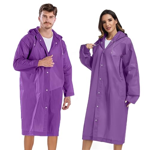 Gerhannery Regenponcho Wiederverwendbar, 2 Stück Wasserdicht Regenmantel für Damen Herren, Tragbarer Regencape Atmungsaktiv EVA Regenjacke Regenponcho Regenumhang für Wandern & Reisen (Lila) von Gerhannery