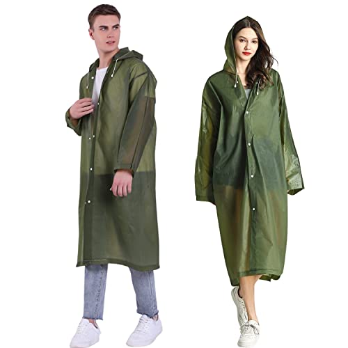 Gerhannery Regenponcho Wiederverwendbar, 2 Stück Wasserdicht Regenmantel für Damen Herren, Tragbarer Regencape Atmungsaktiv EVA Regenjacke Regenponcho Regenumhang für Wandern & Reisen (Olivgrün) von Gerhannery