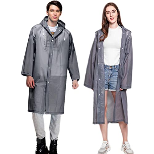 Gerhannery 2 Stück Regenponcho Wiederverwendbar Eva Regencape Unisex Regenjacke Wasserdicht Regenmantel Atmungsaktiv Tragbarer Regenumhang zum Camping Wandern Angeln (Grau) von Gerhannery