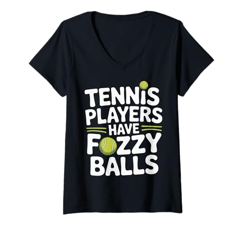 Damen Tennis Players Have Fuzzy Balls Gerichtsportarten |- T-Shirt mit V-Ausschnitt Damen Tennis Players Have Fuzzy Balls Gerichtsportarten |- T-Shirt mit V-Ausschnitt von Gerichtskomödie Tennis