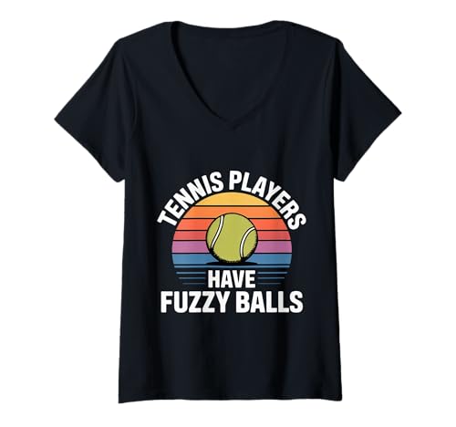 Damen Tennis Players Have Fuzzy Balls Gerichtsportarten |- T-Shirt mit V-Ausschnitt Damen Tennis Players Have Fuzzy Balls Gerichtsportarten |- T-Shirt mit V-Ausschnitt von Gerichtskomödie Tennis