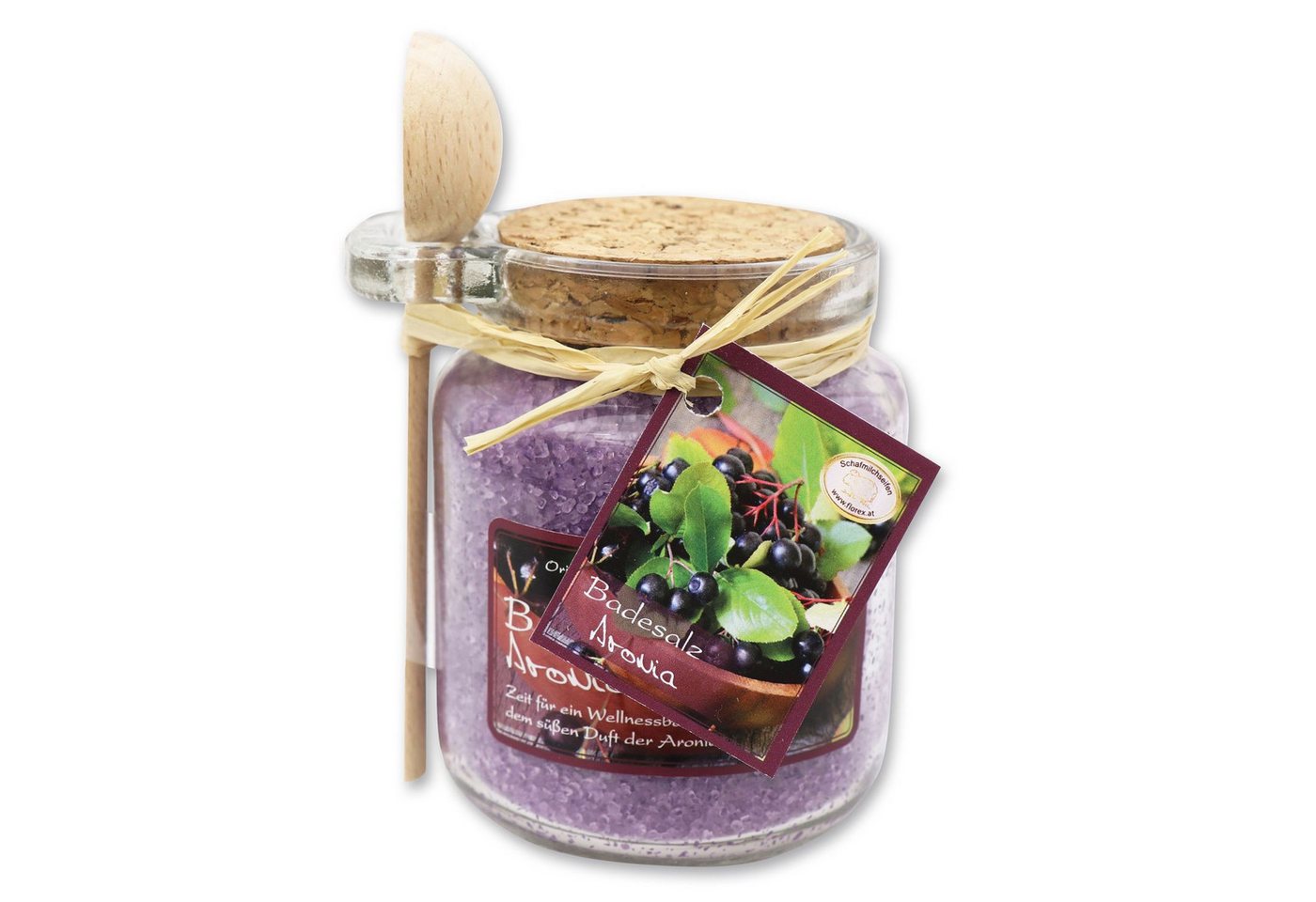 Gerlinde Hofer _ Florex GmbH Badezusatz B1420AR Aronia, Badesalz mit Bio Schafmilch im Glas mit Holzlöffel 300 g von Gerlinde Hofer _ Florex GmbH