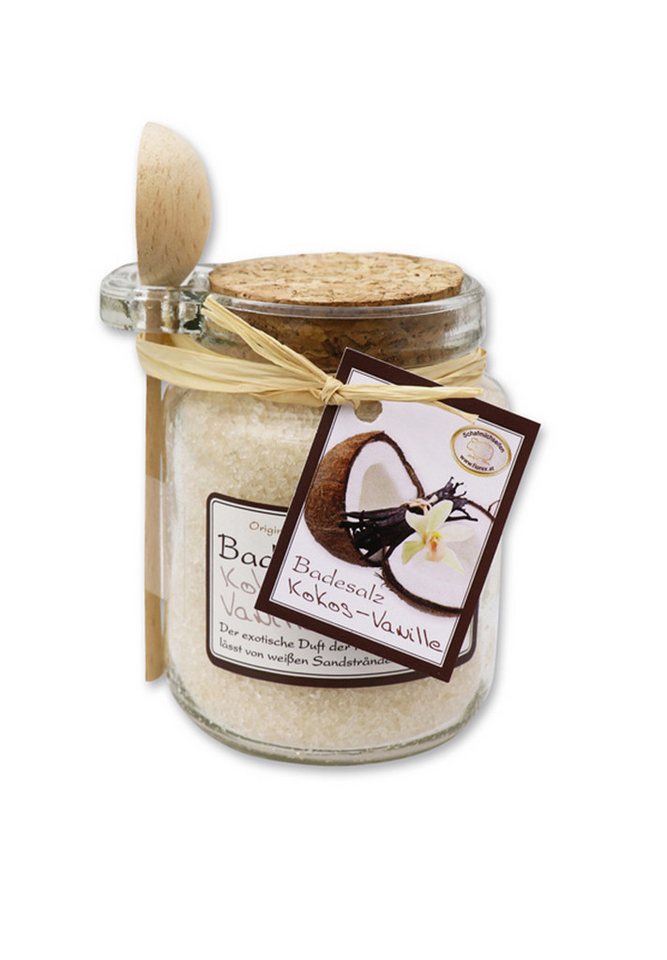 Gerlinde Hofer _ Florex GmbH Badezusatz B1420CV Kokos-Vanille, 1-tlg., Badesalz mit Bio Schafmilch im Glas mit Holzlöffel 300 g von Gerlinde Hofer _ Florex GmbH