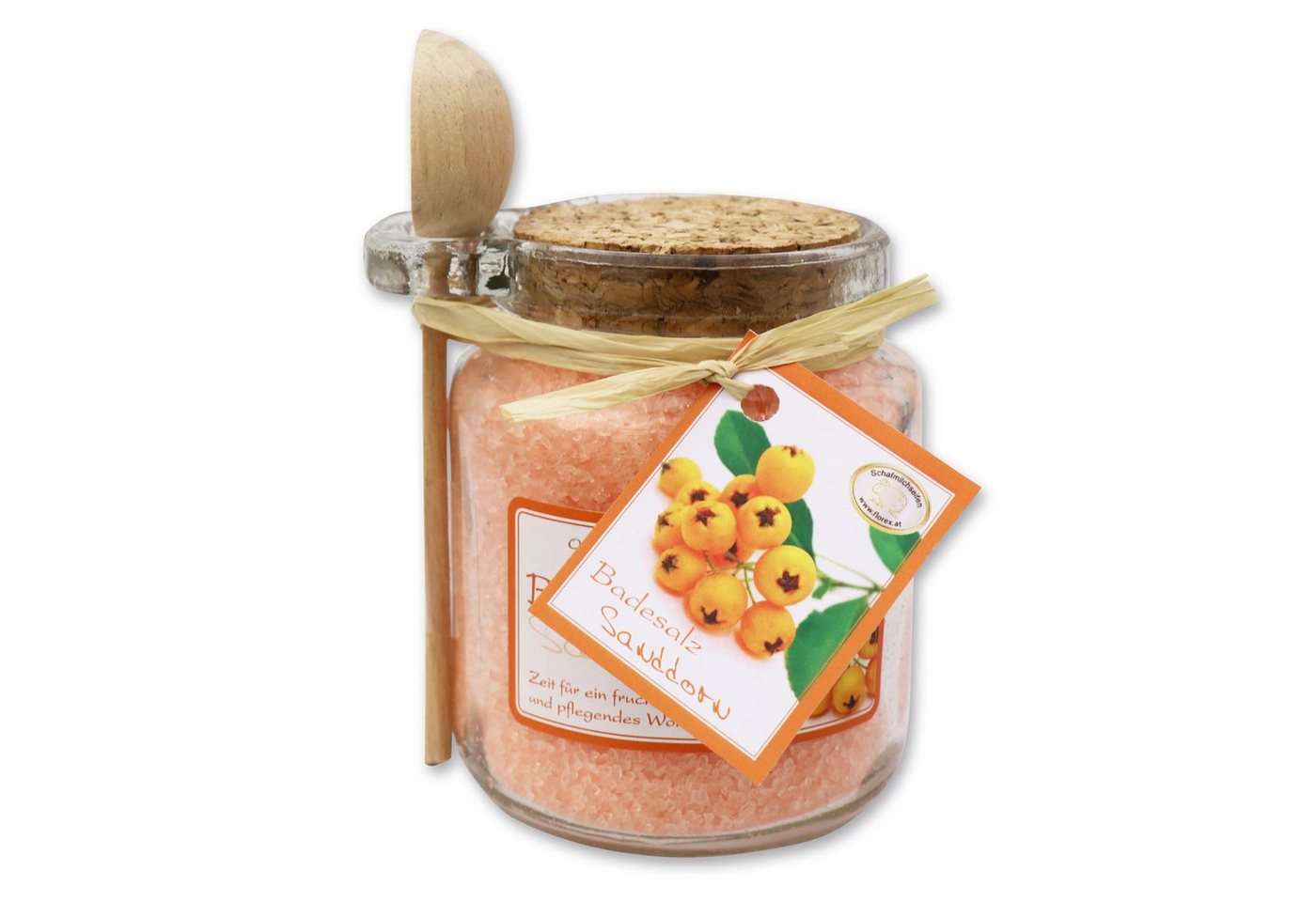 Gerlinde Hofer _ Florex GmbH Badezusatz B1420SD Sanddorn, Badesalz mit Bio Schafmilch im Glas mit Holzlöffel 300 g von Gerlinde Hofer _ Florex GmbH