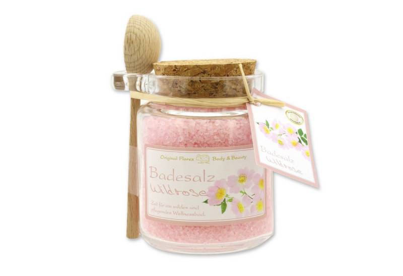 Gerlinde Hofer _ Florex GmbH Badezusatz Wildrose 300 g, 1-tlg., Badesalz mit Bio Schafmilch im Glas mit Holzlöffel 300 g von Gerlinde Hofer _ Florex GmbH