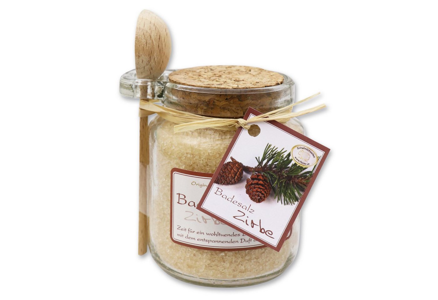 Gerlinde Hofer _ Florex GmbH Badezusatz Zirbe, 1-tlg., Badesalz mit Bio Schafmilch im Glas mit Holzlöffel 300 g von Gerlinde Hofer _ Florex GmbH
