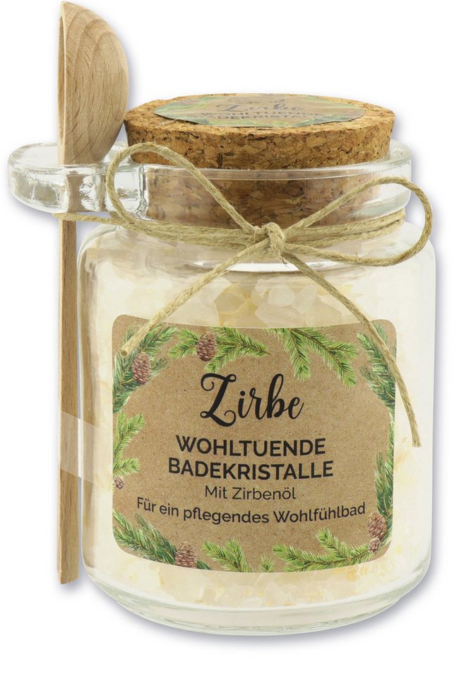 Gerlinde Hofer _ Florex GmbH Badezusatz Zirbe grob, 1-tlg., Badesalz mit Bio Schafmilch im Glas mit Holzlöffel 300 g von Gerlinde Hofer _ Florex GmbH