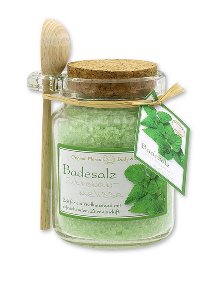 Gerlinde Hofer _ Florex GmbH Badezusatz Zitronenmelisse, Badesalz mit Bio Schafmilch im Glas mit Holzlöffel 300 g von Gerlinde Hofer _ Florex GmbH
