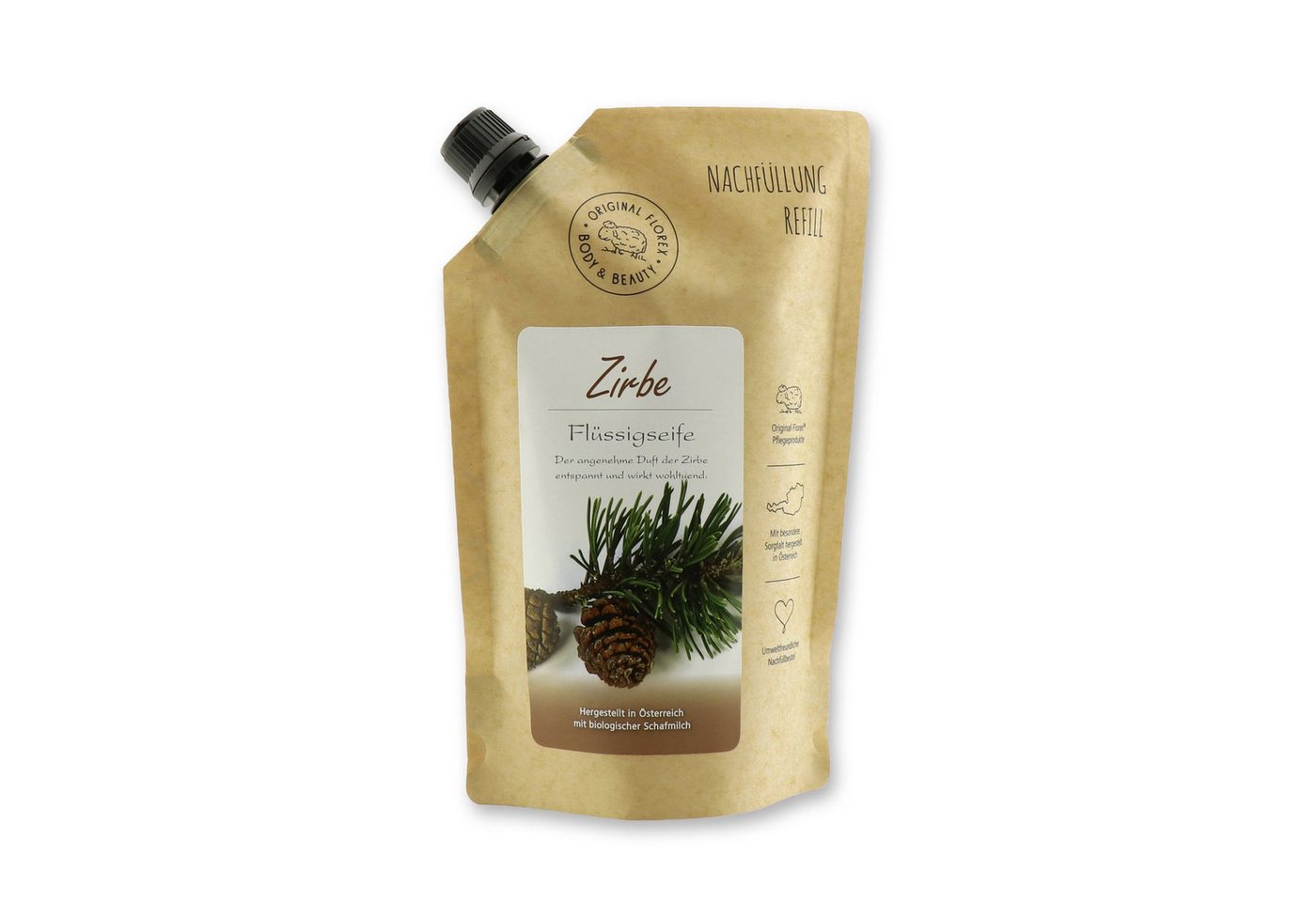Gerlinde Hofer _ Florex GmbH Flüssigseife Zirbe, Refill-Beutel mit Bio Schafmilch 1000 ml von Gerlinde Hofer _ Florex GmbH