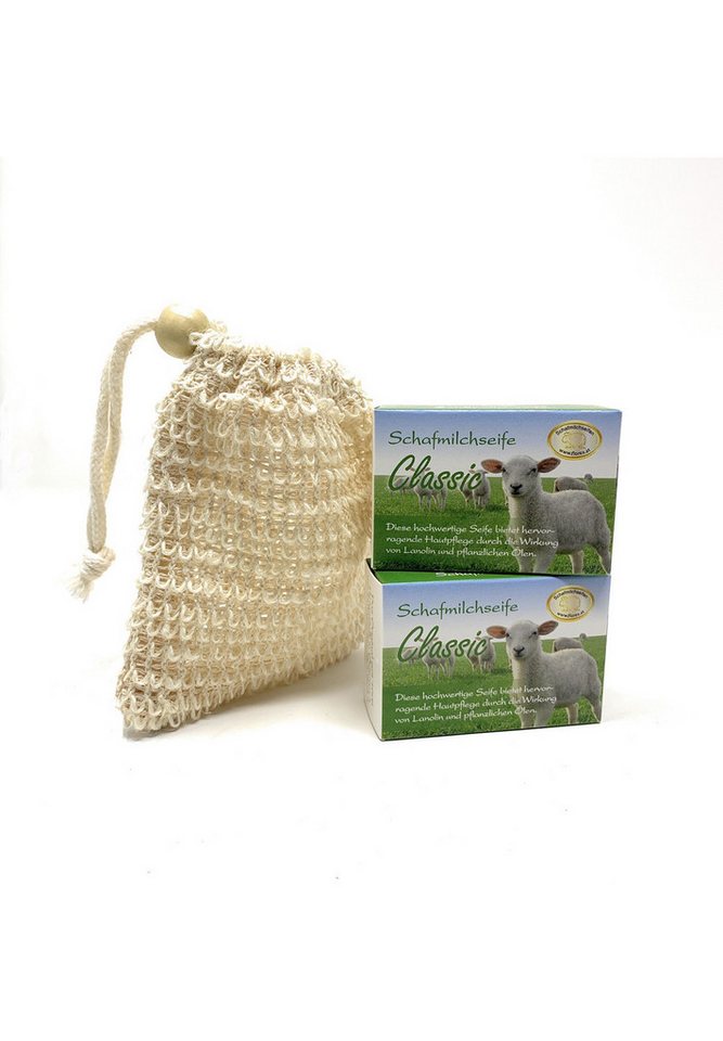 Gerlinde Hofer _ Florex GmbH Handseife Schafmilch Classic, 3-tlg., Bio Schafmilch 2 Stück + Seifenbeutel Sisal 200 g von Gerlinde Hofer _ Florex GmbH