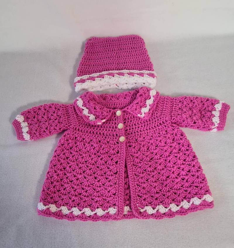 Baby Set Häkeljacke Und Mütze /Baby/Strick-Kinderjacke Cardigan Handgestrickt Gehäkelt Strickjacke Mit von GerlindesStrickhobby