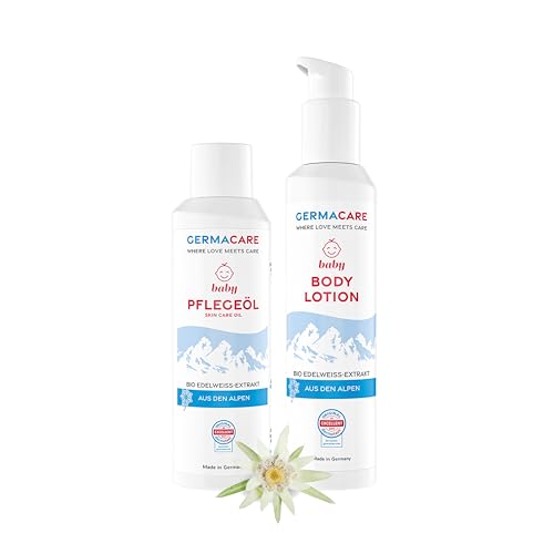 GERMACARE Soft Skin Set - 200ml Bodylotion – 150ml Pflegeöl für Babys und Kinder - Babypflege bei Neurodermitis – natürliche Inhaltsstoffe, vegan von GermaCare