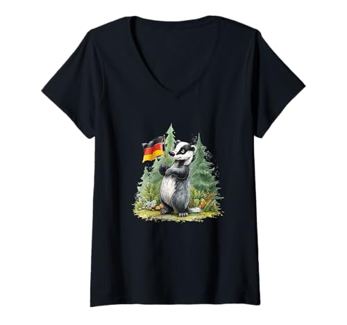 Damen Deutscher Wald mit Dachs Tier Kostüm T-Shirt mit V-Ausschnitt von German Badger Outfit