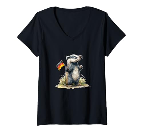 Damen Schönes Dachs-Cartoon-Grafik-Kostüm T-Shirt mit V-Ausschnitt von German Badger Outfit