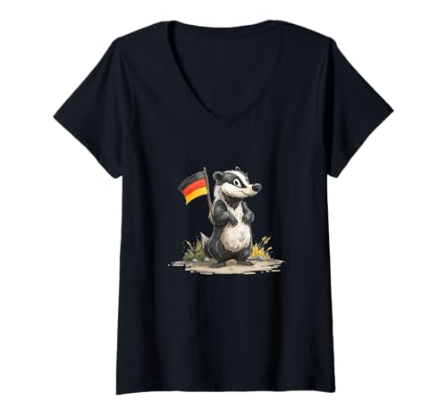 Damen Tolles Dachs in patriotischen Deutschen Farben Kostüm T-Shirt mit V-Ausschnitt von German Badger Outfit
