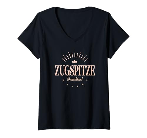 Damen Zugspitze Deutschland | Zugspitze Bayern Deutschland Modern T-Shirt mit V-Ausschnitt von German Contemporary Designs