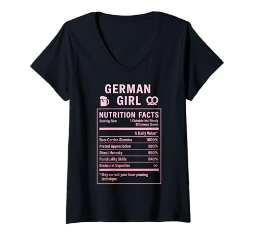 Damen Stolze deutsche Frauen mit Deutschen Wurzeln T-Shirt mit V-Ausschnitt von German Cultural Gifts For Women