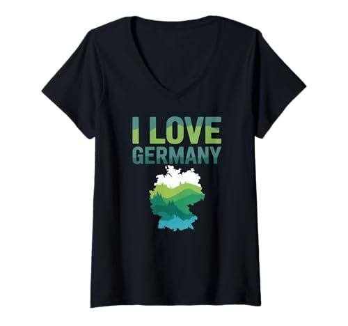 Damen I Love Germany Landkarte Landkarte Kunst T-Shirt mit V-Ausschnitt Damen I Love Germany Landkarte Landkarte Kunst T-Shirt mit V-Ausschnitt von German Culture Scenic Landscape Pride