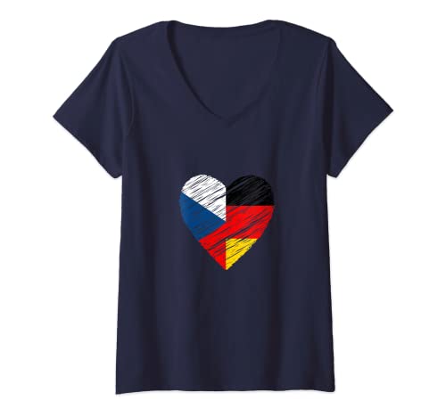 Damen Tschechien Deutschland Herz Deutschland Flagge Tschechische Flagge Liebe Herz T-Shirt mit V-Ausschnitt Damen Tschechien Deutschland Herz Deutschland Flagge Tschechische Flagge Liebe Herz T-Shirt mit V-Ausschnitt von German Flag Czech Flag Heart