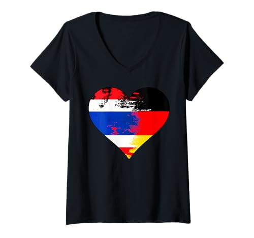 Damen Deutsche und thailändische Herzenflagge T-Shirt mit V-Ausschnitt Damen Deutsche und thailändische Herzenflagge T-Shirt mit V-Ausschnitt von German Heart Thai