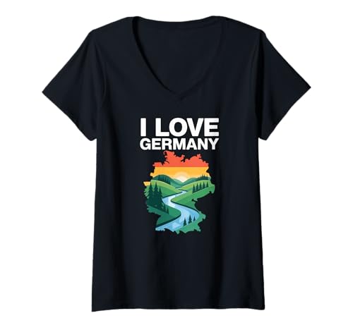 Damen Ich Liebe Deutschland Landschaftskunst Tribute T-Shirt mit V-Ausschnitt Damen Ich Liebe Deutschland Landschaftskunst Tribute T-Shirt mit V-Ausschnitt von German Heritage Scenic Landscapes Tapestry