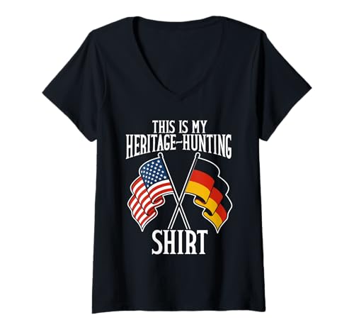 Damen Deutsch-Amerikanisches Erbe Jagd Design Deutschland Flagge T-Shirt mit V-Ausschnitt Damen Deutsch-Amerikanisches Erbe Jagd Design Deutschland Flagge T-Shirt mit V-Ausschnitt von German Humor Designs for Germany Lover Deutschland