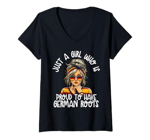 Damen Stolzes Mädchen mit Deutschen Wurzeln Deutschland Liebhaber Frauen T-Shirt mit V-Ausschnitt Damen Stolzes Mädchen mit Deutschen Wurzeln Deutschland Liebhaber Frauen T-Shirt mit V-Ausschnitt von German Humor Designs for Germany Lover Deutschland