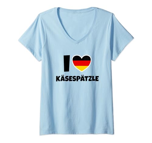 Damen I Love Käsespätzle with German Flag and Heart T-Shirt mit V-Ausschnitt Damen I Love Käsespätzle with German Flag and Heart T-Shirt mit V-Ausschnitt von German Käsespätzle Lovers Deutschland
