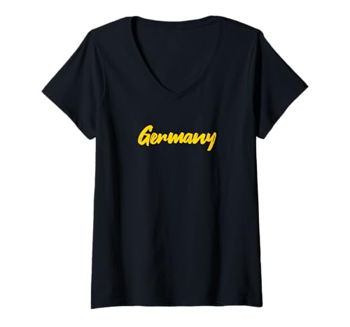 Damen Buchstaben Wort Deutschland in schöner gelber Schrift T-Shirt mit V-Ausschnitt Damen Buchstaben Wort Deutschland in schöner gelber Schrift T-Shirt mit V-Ausschnitt von German Logo