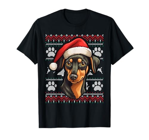 Deutscher Pinscher Nikolausmütze Weihnachten Lustig Hund Mama Papa T-Shirt von German Pinscher Axismas