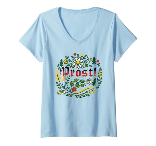 Damen Vintage Oktoberfest German Prost Beer Drinking Men Women T-Shirt mit V-Ausschnitt von German Prost Oktoberfest Celebration Wear