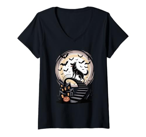Damen Glitch Art German Shepherd GSD Alsatian T-Shirt mit V-Ausschnitt Damen Glitch Art German Shepherd GSD Alsatian T-Shirt mit V-Ausschnitt von German Shepherd Dog Lover Gifts