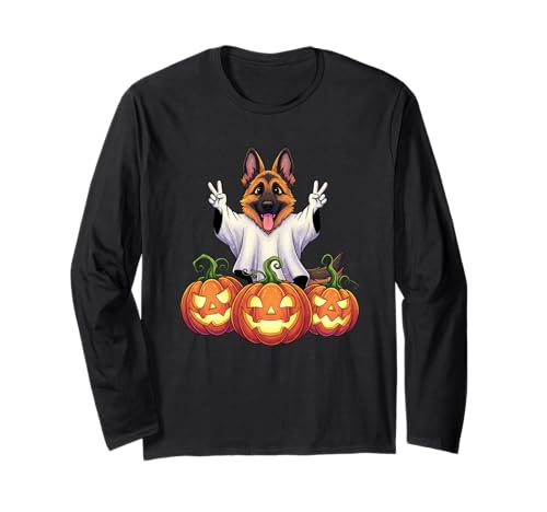 Deutscher Schäferhund Geist Kürbis Boo Halloween Kinder Herren Damen Langarmshirt von German Shepherd Halloween Ghost Pumpkin Outfits