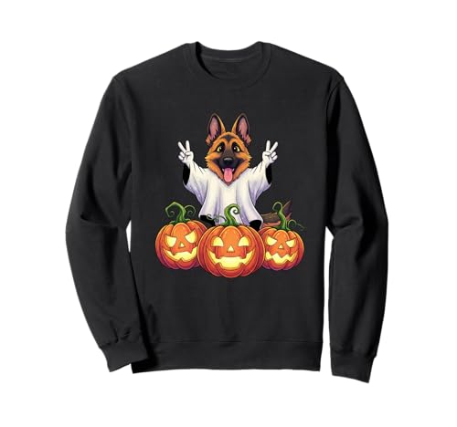 Deutscher Schäferhund Geist Kürbis Boo Halloween Kinder Herren Damen Sweatshirt von German Shepherd Halloween Ghost Pumpkin Outfits