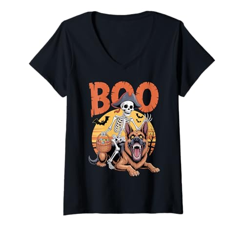 Damen Gruseliges GSD Kostüm an Boo Deutscher Schäferhund Halloween T-Shirt mit V-Ausschnitt Damen Gruseliges GSD Kostüm an Boo Deutscher Schäferhund Halloween T-Shirt mit V-Ausschnitt von German Shepherd Halloween kids, women, men