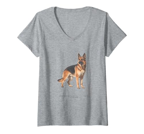 Damen Vintage Deutscher Schäferhund T-Shirt mit V-Ausschnitt Damen Vintage Deutscher Schäferhund T-Shirt mit V-Ausschnitt von German Shepherd Lover Vintage Clo.
