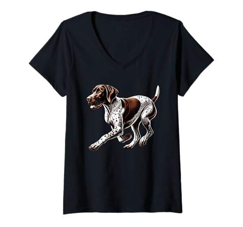 Damen Deutsch Kurzhaar Zeiger Hund T-Shirt mit V-Ausschnitt von German Shorthaired Pointer Deutsch Kurzhaar