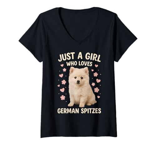 Damen Nur EIN Mädchen, das Deutschen Spitz liebt T-Shirt mit V-Ausschnitt von German Spitz Dog