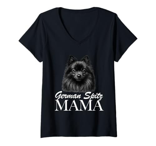 Damen Deutsche Spitz Mama T-Shirt mit V-Ausschnitt von German Spitz Mom